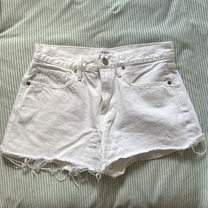 Frame size 27 white denim shorts, medium rise, “LE Brigette Short”